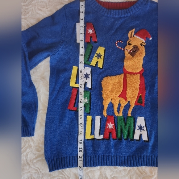 33Degrees Llama Ugly Christmas Sweater 100% Cotton Youth Sz Medium - Picture 3 of 7